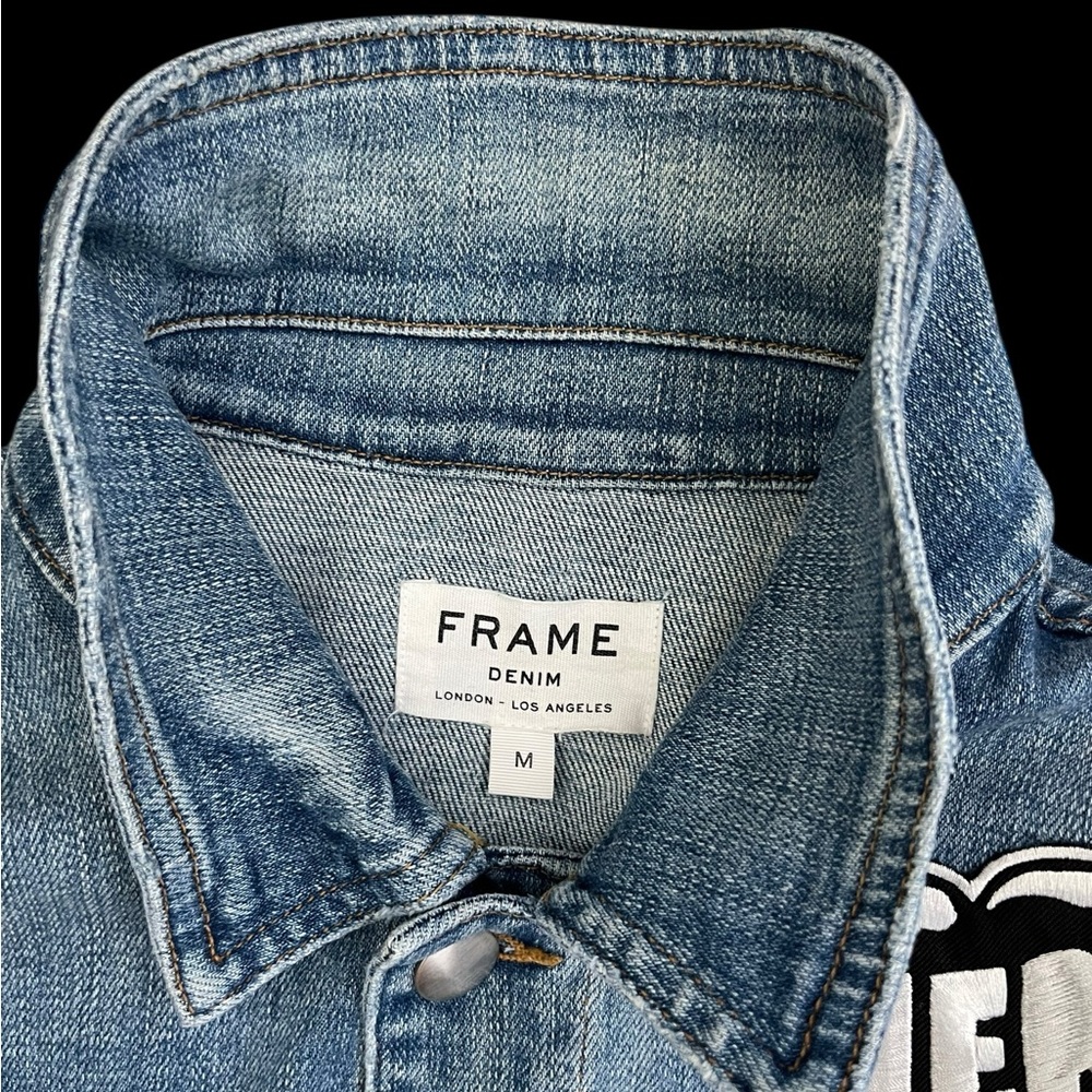 FRAME x Bjorn Iooss SS17 Denim Jacket Patches Distressed Blue Size M Rare - Picture 5 of 11